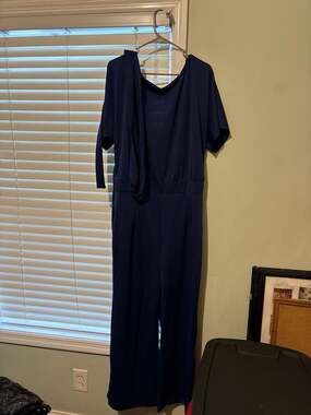 Women's Casual Short Sleeve Crewneck Wide Leg Jumpsuit with Back Keyhole